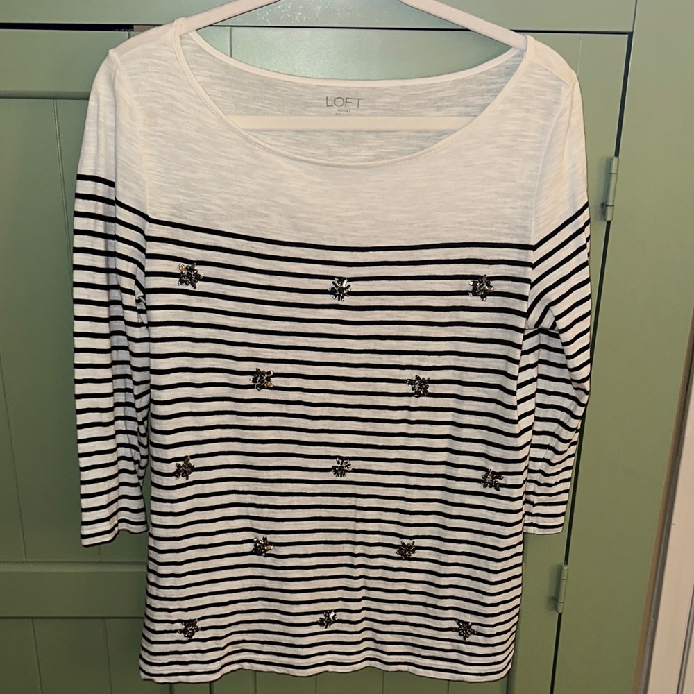 LOFT Women's Striped Long Sleeve Top with Embellishments